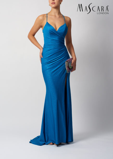 Mascara Petrol Ruched Tie-Back Evening Dress